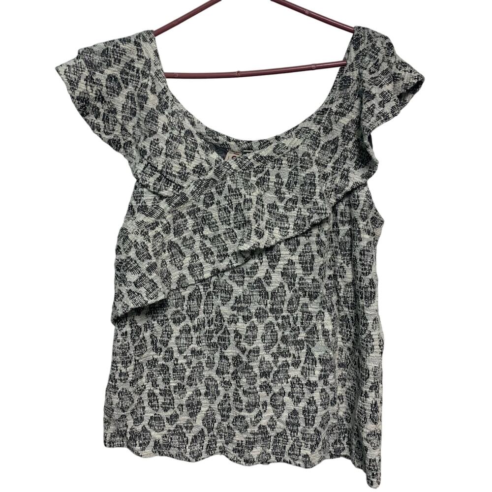 Anthropologie Dolan Made in USA Cotton Blend Cheetah Ruffle Sleeve Top Blouse XL